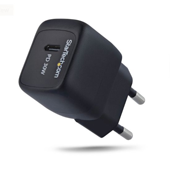 Image de StarTech.com Chargeur Mural USB-C 30W, Chargeur GaN Portable, Charge Rapide USB Power Delivery, GaN 5V/9V/15/20V PD, Chargeur USB-C, Noir (103EB-WALL-CHARGER)