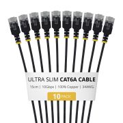 Image de StarTech.com Câble Ethernet Cat6A Noir Ultra-Fin de 15cm, Lot de 10, UTP, Fil de Cuivre Nu Pur, Câble Patch Réseau RJ45 Ultra-Fin 34 AWG, Testé Individuellement (6AUTP34BKS15CM10PK)