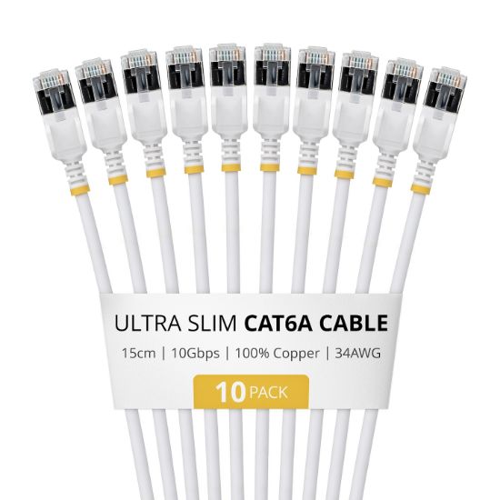 Image de StarTech.com câble de réseau Blanc 0,15 m Cat6a U/FTP (STP) Rond (6ASTP34WHS15CM10PK)