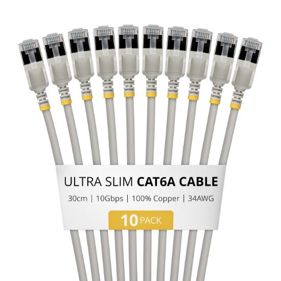 Image de StarTech.com câble de réseau Gris 0,3 m Cat6a U/FTP (STP) Rond (6ASTP34GRS30CM10PK)