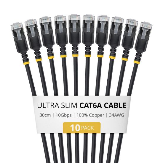 Image de StarTech.com câble de réseau Noir 0,3 m Cat6a U/FTP (STP) Rond (6ASTP34BKS30CM10PK)