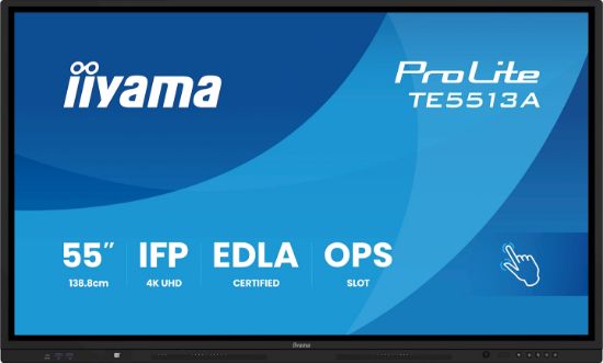 Image de iiyama Écran d'affichage dynamique Écran plat interactif 138,7 cm (54.6") LCD Wifi 500 cd/m² 4K Ultra HD Noir Écran tactile Intégré dans le processeur Android 24/7 (TE5513A-B3AG)