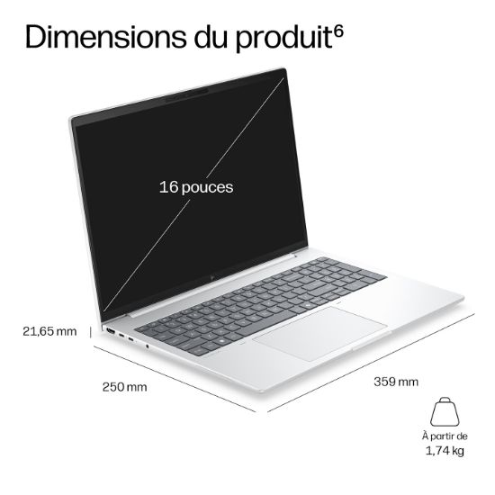 Image de HP laptop Copilot+ PC Ordinateur portable 40,6 cm (16") WUXGA 32 Go LPDDR5x-SDRAM 1 To SSD Wi-Fi 7 (802.11be) Windows 11 Pro Argent (E5AN5ET)