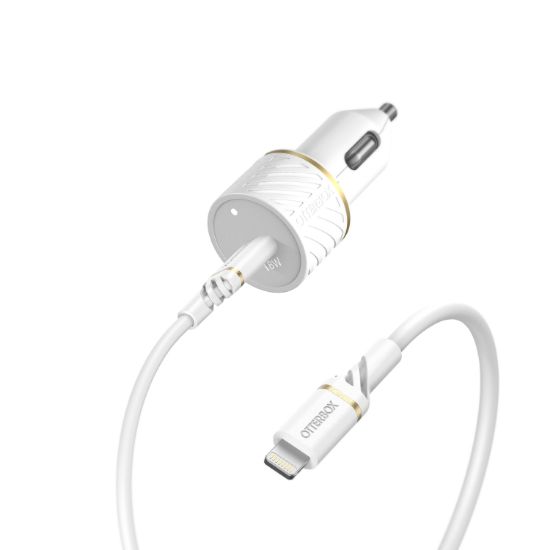 Image de OtterBox Car Charger Bundle USB C 18W USB PD + USB C-Lightning Cable 1M, Cloud Dust White Chargeur - Blanc (78-52697)